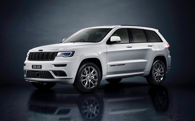 Jeep Grand Cherokee, 2019, exterior, front view, luxury SUV, new white Grand Cherokee, american cars, Jeep