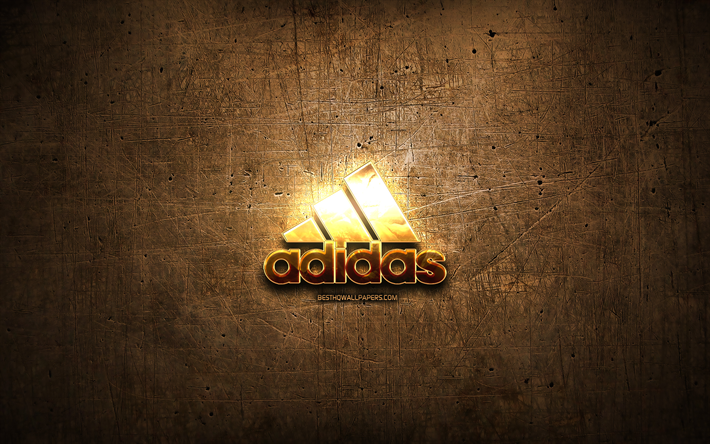 Adidas golden logo, artwork, brown metal background, creative, Adidas logo, brands, Adidas