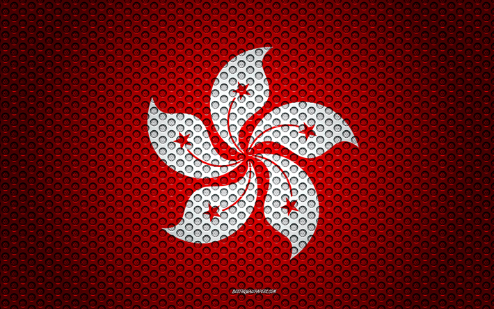 Bandera de Hong Kong, 4k, arte creativo, malla de metal textura, Hong Kong bandera, s&#237;mbolo nacional, Hong Kong, Asia, las banderas de los pa&#237;ses Asi&#225;ticos