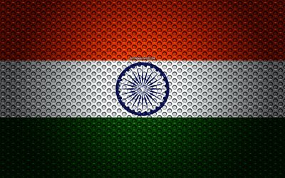علم الهند, 4k, الفنون الإبداعية, شبكة معدنية الملمس, العلم الهندي, الرمز الوطني, الهند, آسيا, أعلام الدول الآسيوية