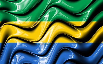 Gabon flagga, 4k, Afrika, nationella symboler, Flaggan i Gabon, 3D-konst, Gabon, Afrikanska l&#228;nder, Gabon 3D-flagga