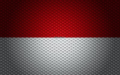 Bandera de Indonesia, 4k, arte creativo, malla de metal textura, Indonesia bandera, s&#237;mbolo nacional, Indonesia, Asia, las banderas de los pa&#237;ses Asi&#225;ticos