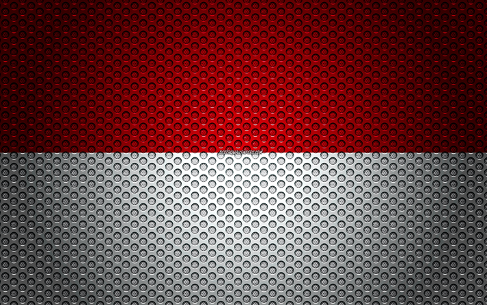 العلم إندونيسيا, 4k, الفنون الإبداعية, شبكة معدنية الملمس, العلم الإندونيسي, الرمز الوطني, إندونيسيا, آسيا, أعلام الدول الآسيوية