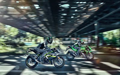 4k, Kawasaki Ninja 125, corrida de rua, 2019 motos, sbk, verde de moto, 2019 Kawasaki Ninja, japon&#234;s motocicletas, Kawasaki