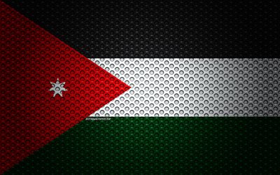 Flagga av Jordanien, 4k, kreativ konst, metalln&#228;t konsistens, Jordan flagga, nationell symbol, Jordan, Asien, flaggor fr&#229;n l&#228;nder i Asien