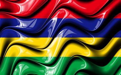 Mauricio bandera, 4k, &#193;frica, s&#237;mbolos nacionales, la Bandera de Mauricio, arte 3D, Mauricio, Rep&#250;blica de Mauricio, pa&#237;ses Africanos, Mauricio 3D de la bandera