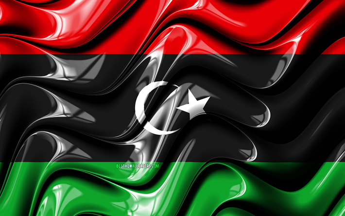 リビアの国旗, 4k, アフリカ, 国立記号, フラグのリビア, 3Dアート, リビア, アフリカ諸国, リビアの3Dフラグ