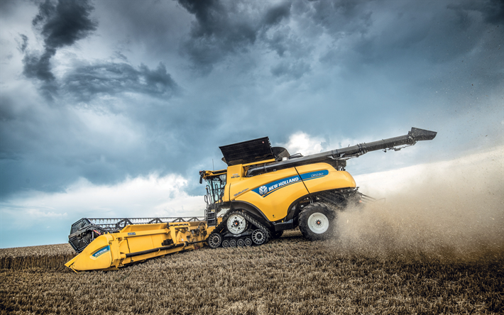 New Holland CR Revelation, 2019, CR10 90, combine harvester, wheat field, agricultural equipment, harvesting, harvester with tracks, New Holland