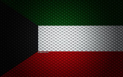 Flagga av Kuwait, 4k, kreativ konst, metalln&#228;t, Kuwaitisk flagga, nationell symbol, Kuwait, Asien, flaggor fr&#229;n l&#228;nder i Asien