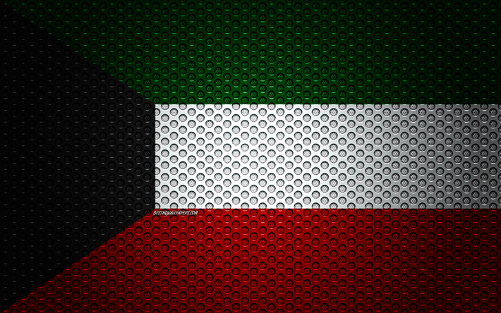 Bandeira do Kuwait, 4k, arte criativa, a malha de metal, Kuwaiti bandeira, s&#237;mbolo nacional, Kuwait, &#193;sia, bandeiras de pa&#237;ses Asi&#225;ticos