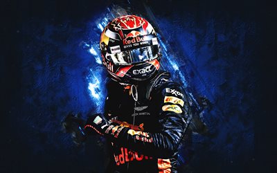 Max Verstappen, grunge, F&#243;rmula 1, F1, A Red Bull Racing 2019, Aston Martin Red Bull Racing, Verstappen, pedra azul, F&#243;rmula Um, A Red Bull Racing F1
