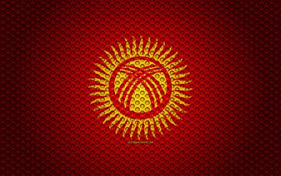 Drapeau du Kirghizistan, 4k, art cr&#233;atif, de maille en m&#233;tal de la texture, Kirghize, drapeau, symbole national, le Kirghizistan, en Asie, les drapeaux des pays d&#39;Asie
