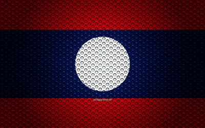 Flaggan i Laos, 4k, kreativ konst, metalln&#228;t konsistens, Laos flagga, nationell symbol, Laos, Asien, flaggor fr&#229;n l&#228;nder i Asien