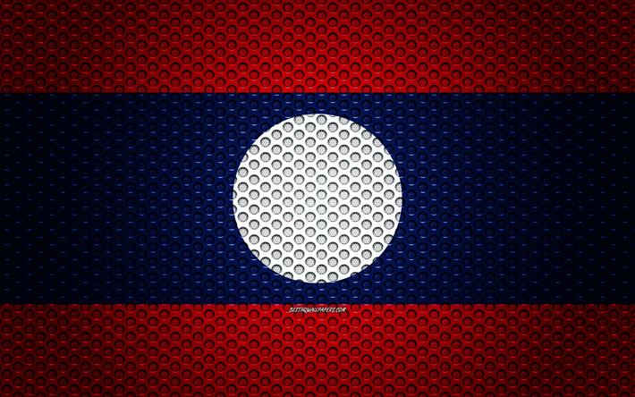 flagge von laos, 4k -, kunst -, metall textur, laos, fahne, national, symbol, asien, flaggen asiatischer l&#228;nder