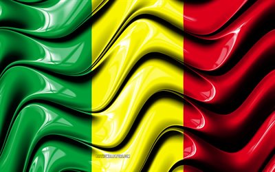 Mali bandeira, 4k, &#193;frica, s&#237;mbolos nacionais, Bandeira do Mali, Arte 3D, Pouco, Pa&#237;ses da &#225;frica, Mali 3D bandeira