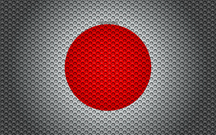 علم اليابان, 4k, الفنون الإبداعية, شبكة معدنية, العلم الياباني, الرمز الوطني, اليابان, آسيا, أعلام الدول الآسيوية