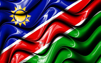 Namibya bayrağı, 4k, Afrika, Ulusal semboller, Namibya Bayrağı, 3D sanat, Namibya, Afrika &#252;lkeleri, Namibya 3D bayrak