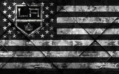 Los Angeles Kings, 4k, American hockey club, grunge art, rhombus grunge tekstuuri, Amerikan lippu, NHL, Los Angeles, California, USA, National Hockey League, USA lippu, j&#228;&#228;kiekko