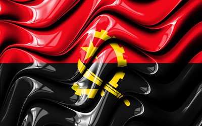 Angolan lippu, 4k, Afrikka, kansalliset symbolit, 3D art, Angola, Afrikan maissa, Angola 3D flag