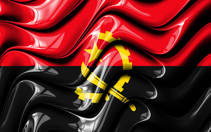 Angolan flag, 4k, Africa, national symbols, Flag of Angola, 3D art, Angola, African countries, Angola 3D flag
