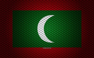 Flag of Maldives, 4k, creative art, metal mesh texture, Maldives flag, national symbol, Maldives, Asia, flags of Asian countries