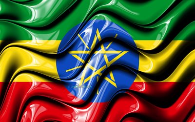 Etiyopya bayrağı, 4k, Afrika, Ulusal semboller, Etiyopya Bayrak, 3D sanat, Etiyopya, Afrika &#252;lkeleri, Etiyopya 3D bayrak