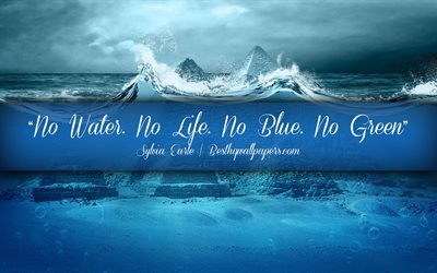 No Water No Life No Blue No Green, Sylvia Earle, calligraphic text, quotes about water, Sylvia Earle quotes, inspiration, water background