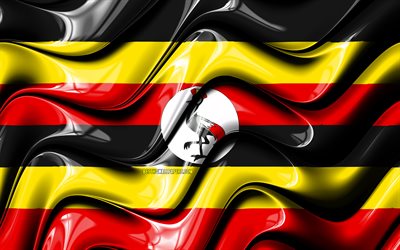 Bandeira de uganda, 4k, &#193;frica, s&#237;mbolos nacionais, Bandeira de Uganda, Arte 3D, Uganda, Pa&#237;ses da &#225;frica, Uganda 3D bandeira