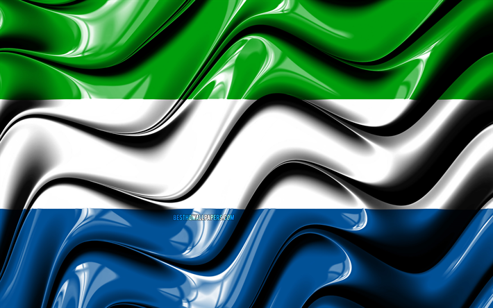 Serra Leoa bandeira, 4k, &#193;frica, s&#237;mbolos nacionais, Bandeira de Serra Leoa, Arte 3D, Serra Leoa, Pa&#237;ses da &#225;frica, Serra Leoa 3D bandeira
