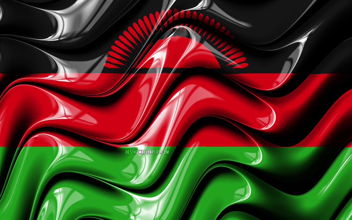Malawi bandeira, 4k, &#193;frica, s&#237;mbolos nacionais, Bandeira do Malawi, Arte 3D, Malawi, Pa&#237;ses da &#225;frica, Malawi 3D bandeira