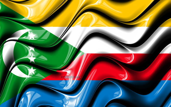 Comores bandeira, 4k, &#193;frica, s&#237;mbolos nacionais, Bandeira de Comores, Arte 3D, Comores, Ilhas Comores, Pa&#237;ses da &#225;frica, Comores 3D bandeira