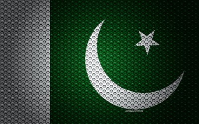 Flagga Pakistan, 4k, kreativ konst, metalln&#228;t konsistens, Pakistans flagga, nationell symbol, Pakistan, Asien, flaggor fr&#229;n l&#228;nder i Asien
