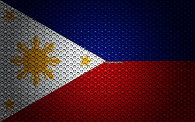Flaggan i Filippinerna, 4k, kreativ konst, metalln&#228;t konsistens, Filippinerna flagga, nationell symbol, Filippinerna, Asien, flaggor fr&#229;n l&#228;nder i Asien