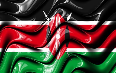 De Kenyan bandeira, 4k, &#193;frica, s&#237;mbolos nacionais, Bandeira do Qu&#234;nia, Arte 3D, Qu&#234;nia, Pa&#237;ses da &#225;frica, Qu&#234;nia 3D bandeira