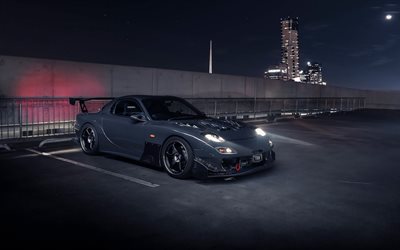 Mazda RX7, gray sports coupe, tuning RX7, Japanese sports cars, Mazda