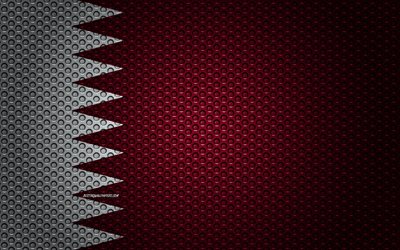 Flagga av Qatar, 4k, kreativ konst, metalln&#228;t konsistens, Qatar flagga, nationell symbol, Qatar, Asien, flaggor fr&#229;n l&#228;nder i Asien