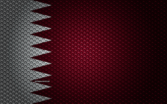 Bandera de Qatar, 4k, arte creativo, malla de metal textura, Qatar bandera, s&#237;mbolo nacional, Qatar, Asia, las banderas de los pa&#237;ses Asi&#225;ticos