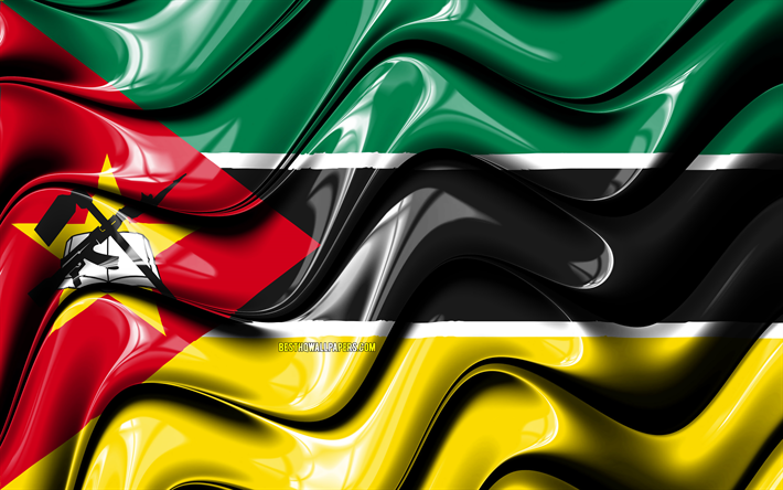 Mozambican bandiera, 4k, Africa, simboli nazionali, Bandiera del Mozambico, 3D arte, Mozambico, paesi di Africa, Mozambico 3D bandiera