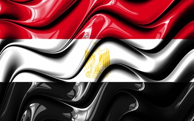 Egyptisk flagga, 4k, Afrika, nationella symboler, Flaggan i Egypten, 3D-konst, Egypten, Afrikanska l&#228;nder, Egypten 3D-flagga