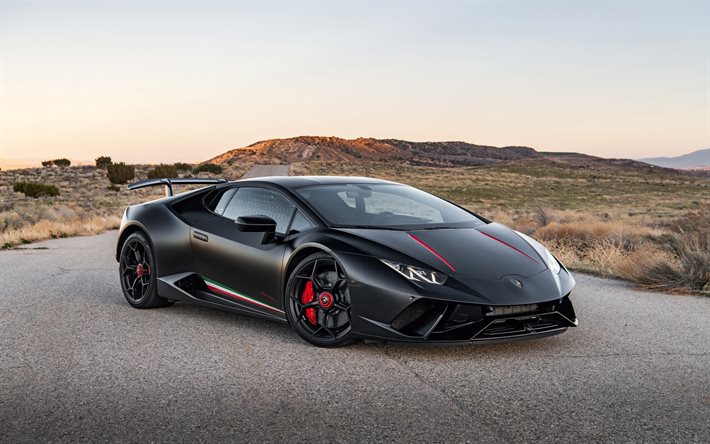 Lamborghini Huracan Performante, 2020, VF-Engineering, matta musta urheilu coupe, tuning Huracan, musta py&#246;r&#228;t, Italian urheiluautoja, Lamborghini