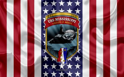 USS Mississippi Emblem, SSN-782, Amerikanska Flaggan, US Navy, USA, USS Mississippi Badge, AMERIKANSKA krigsfartyg, Emblem av USS Mississippi