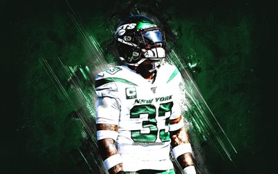 Jamal Adams, NFL, Futebol americano, New York Jets, verde criativo fundo, arte, A Liga Nacional De Futebol