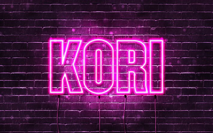 Kori, 4k, pap&#233;is de parede com os nomes de, nomes femininos, Kori nome, roxo luzes de neon, Feliz Anivers&#225;rio Kori, imagem com Kori nome