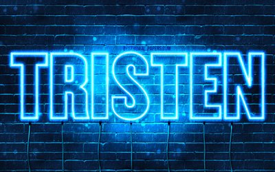 Tristen, 4k, pap&#233;is de parede com os nomes de, texto horizontal, Tristen nome, Feliz Anivers&#225;rio Tristen, luzes de neon azuis, imagem com nome de Tristen
