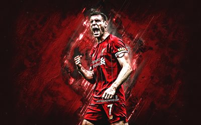 James Milner, Liverpool FC, English football player, portrait, red stone background, Premier League, England, football