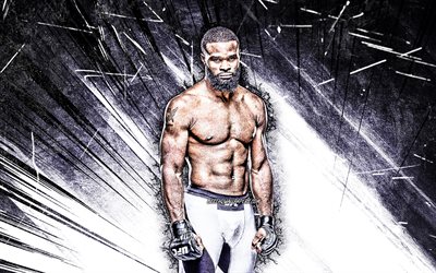 4k, Tyron Woodley, grunge art, MMA, The Chosen One, american fighters, UFC, Mixed martial arts, white abstract rays, Tyron Woodley 4K, UFC fighters, Tyron Lakent Woodley, MMA fighters