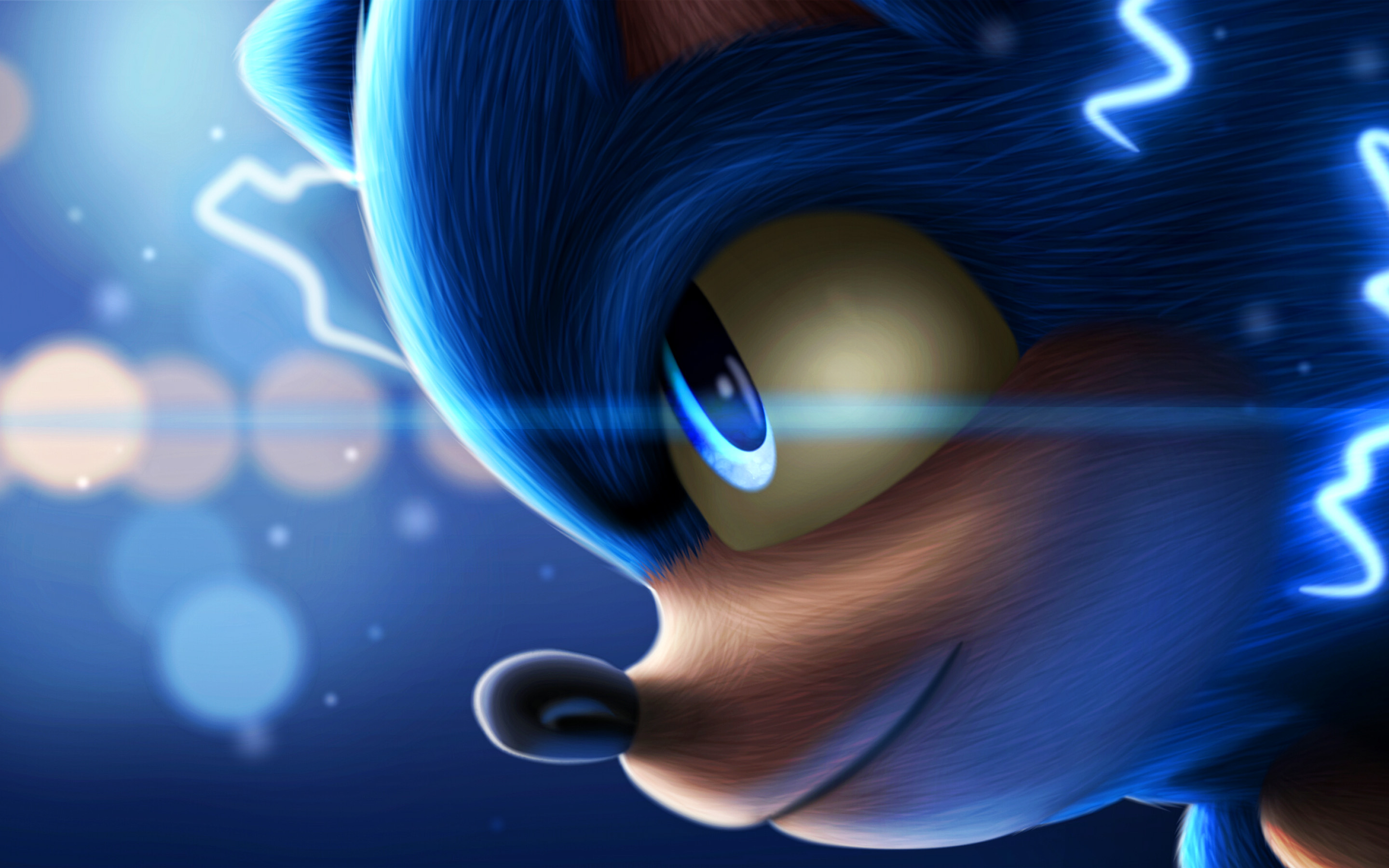 Sonic, close-up, Sonic The Hedgehog, 3D art, 2020 movie, poster, Blue Sonic.