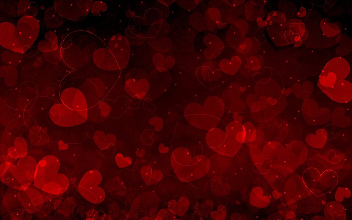 abstract hearts background, abstract art, hearts patterns, love concepts, red hearts background, hearts textures, background with hearts