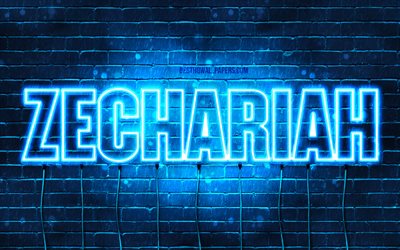 Zechariah, 4k, wallpapers with names, horizontal text, Zechariah name, Happy Birthday Zechariah, blue neon lights, picture with Zechariah name
