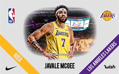 JaVale McGee, Los Angeles Lakers, American Basketball Player, NBA, portrait, USA, basketball, Staples Center, Los Angeles Lakers logo